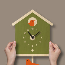 Load image into Gallery viewer, Birdhouse Pendulum Clock - Wood