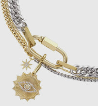 Load image into Gallery viewer, Carabiner Evil Eye Charm Stacked Stainless Steel Necklace