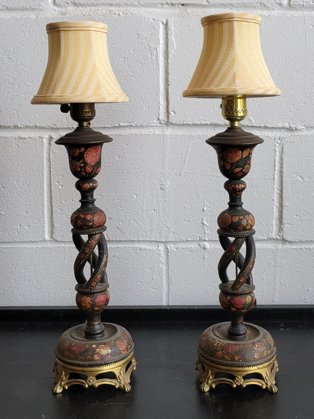 Pair of Antique Kashmiri Candlestick Lamps