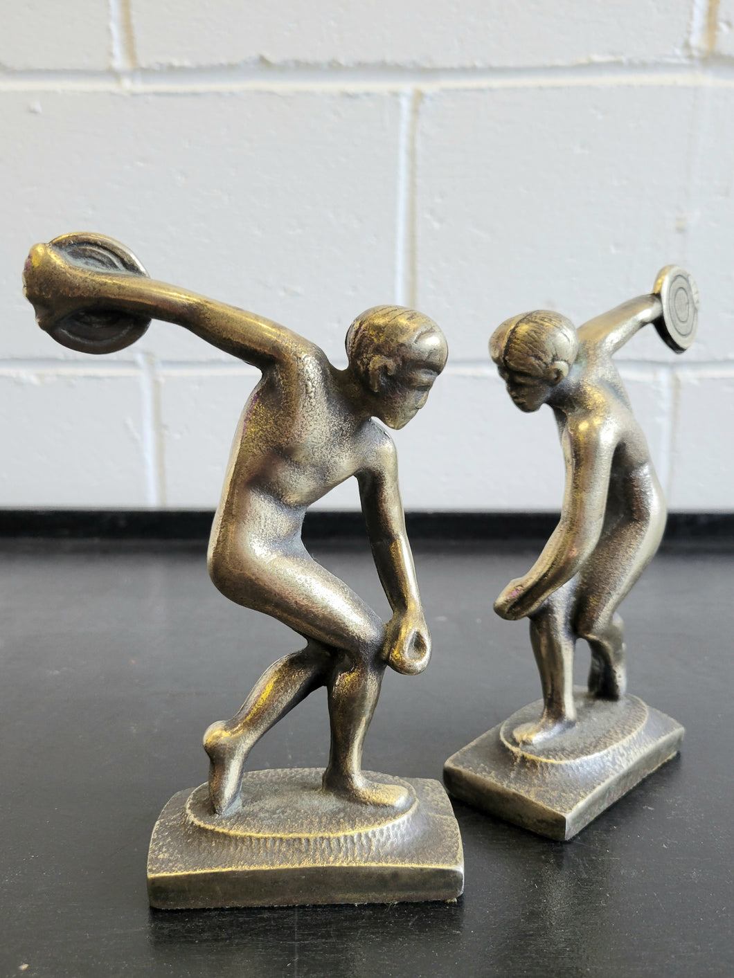 Pair of Bronze Art Deco Discus Throwing Figural Bookends