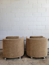 Load image into Gallery viewer, Pair of Upholstered Club Chairs on Casters
