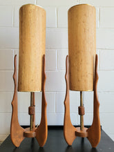 Load image into Gallery viewer, Pair of Mid Century Italian Teak Sculptural Lamps
