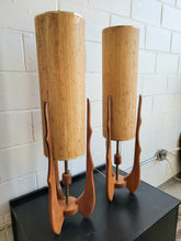 Load image into Gallery viewer, Pair of Mid Century Italian Teak Sculptural Lamps
