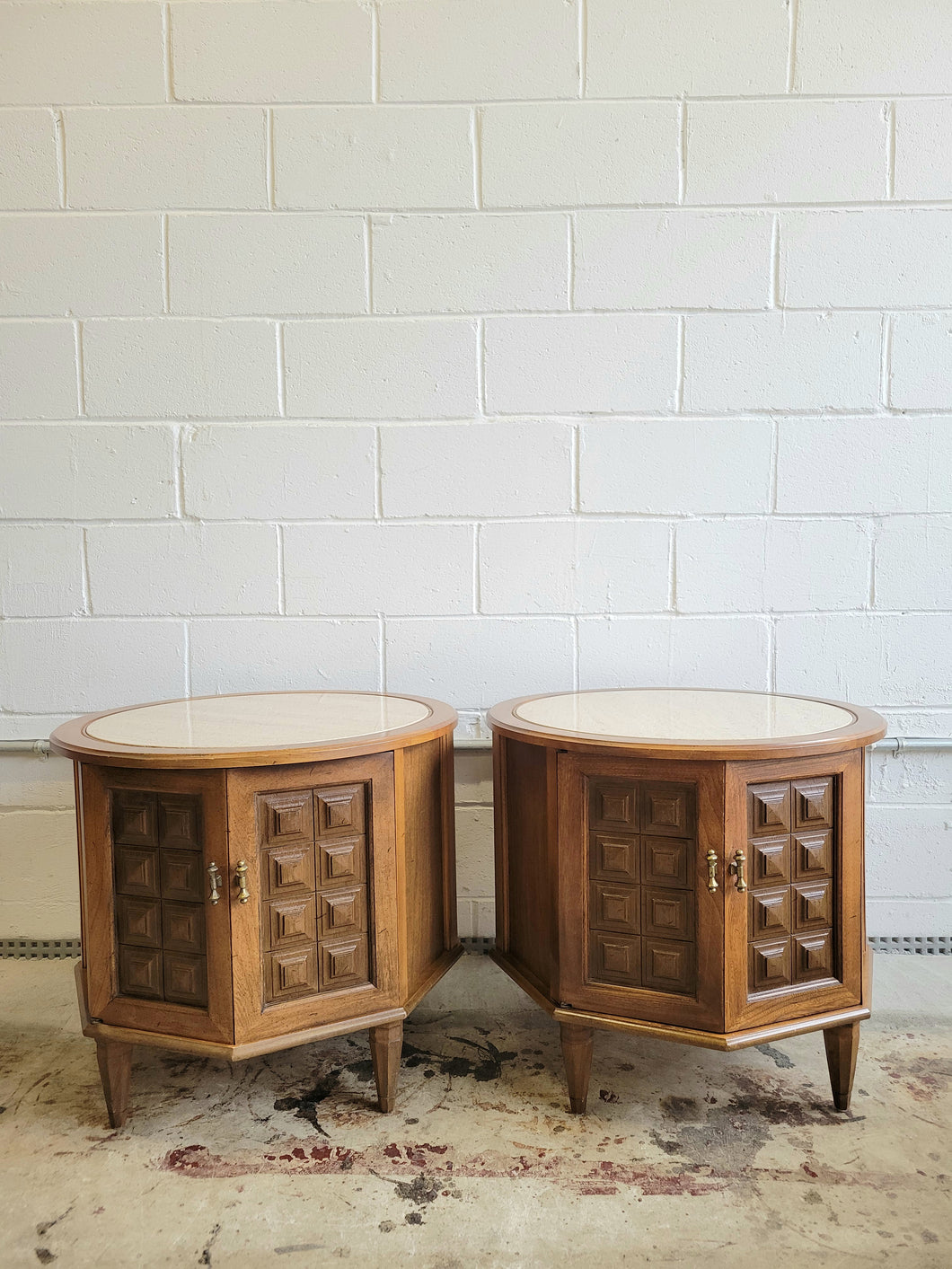 A Pair of Mid Century Storage Drum End Tables