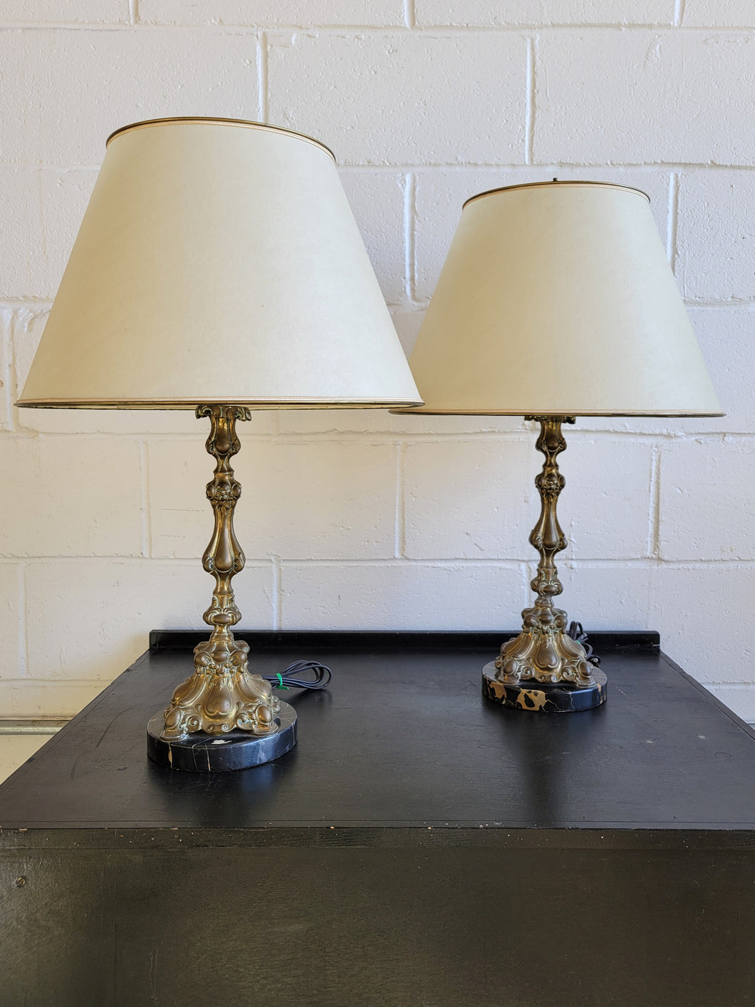 Pair of Antique Marble Base Table Lamps