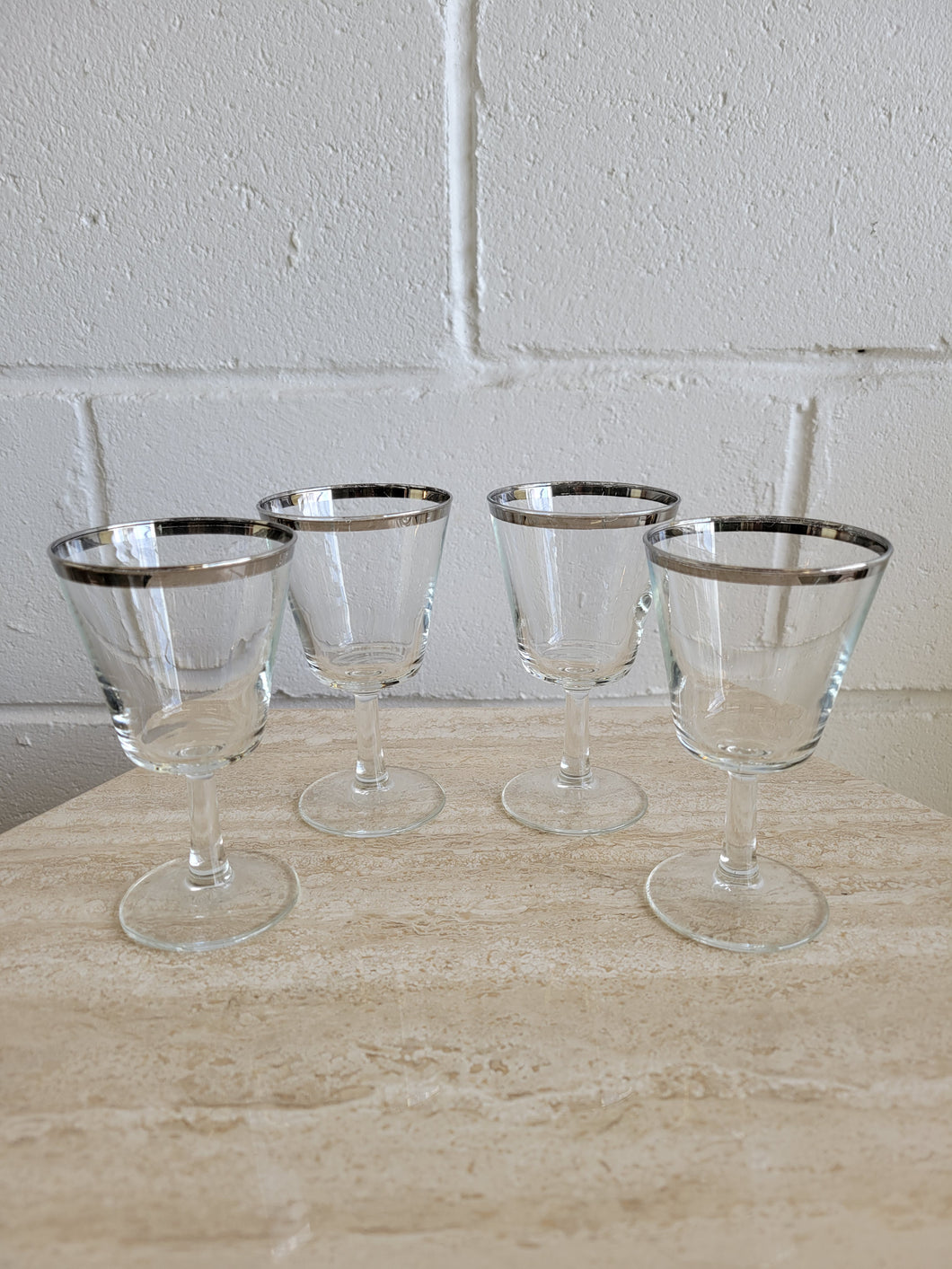 Set of 4 Silver Rim Crystal Port Glasses