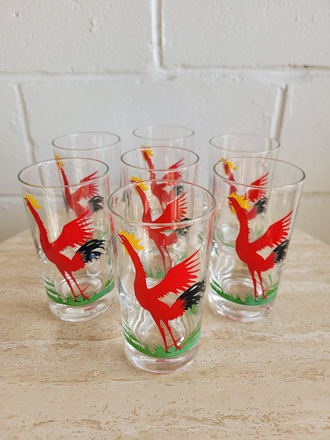 Mid Century Federal Red Rooster Drinking Glass Set - 7 count