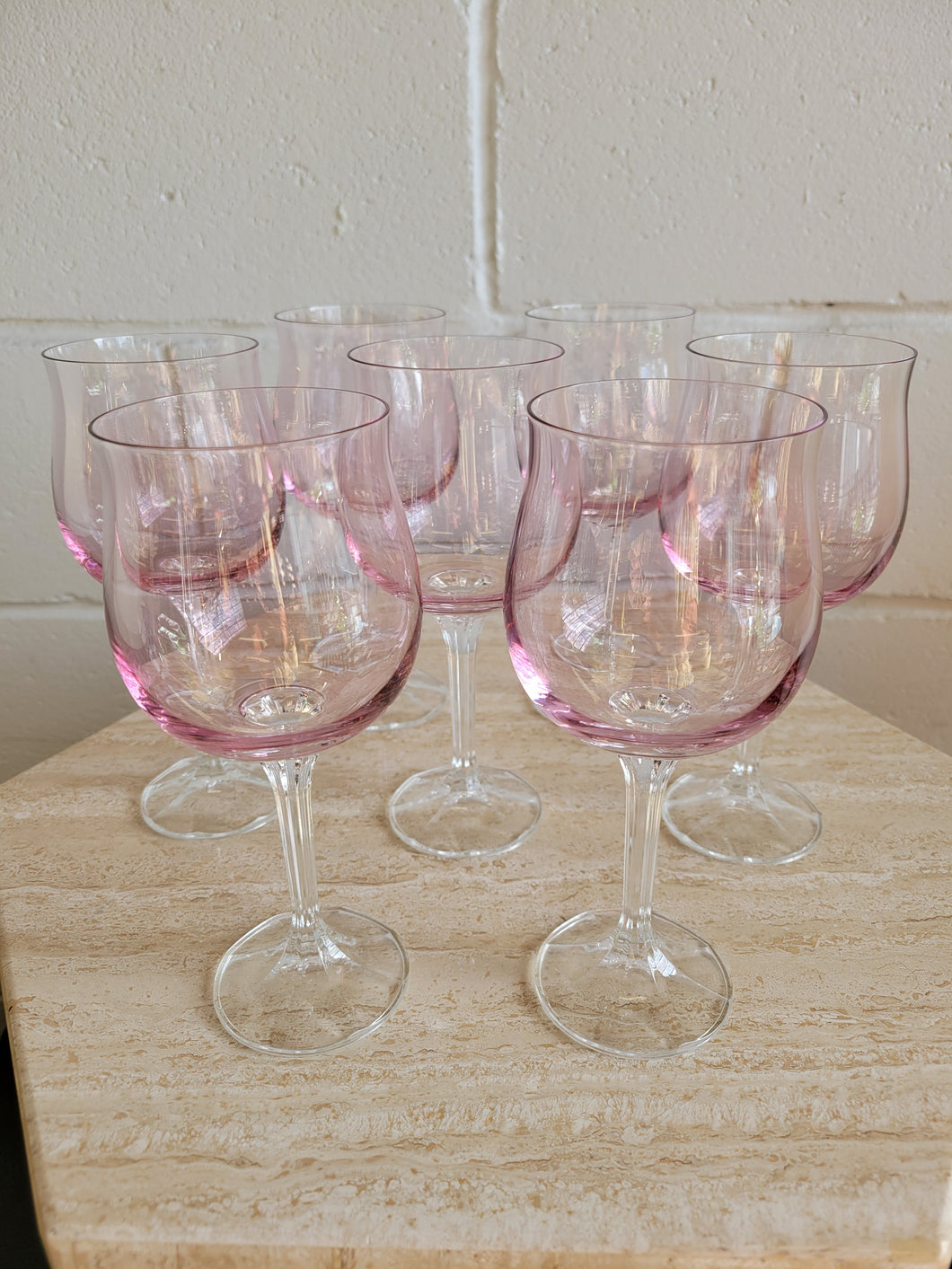 Set of 7 Pale Pink Wine Goblets