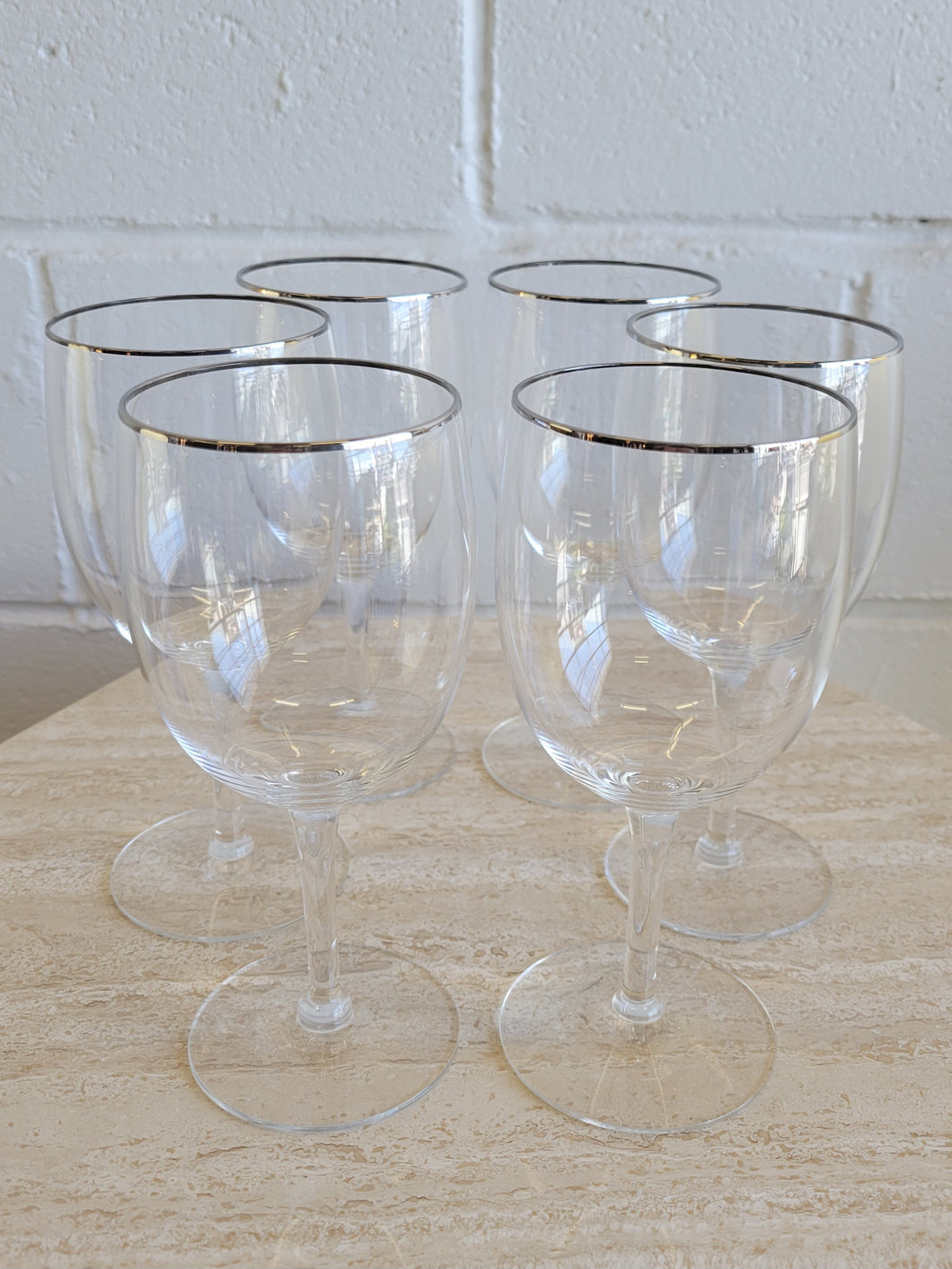 6 Count Silver Rimmed Crystal Wine Glasses