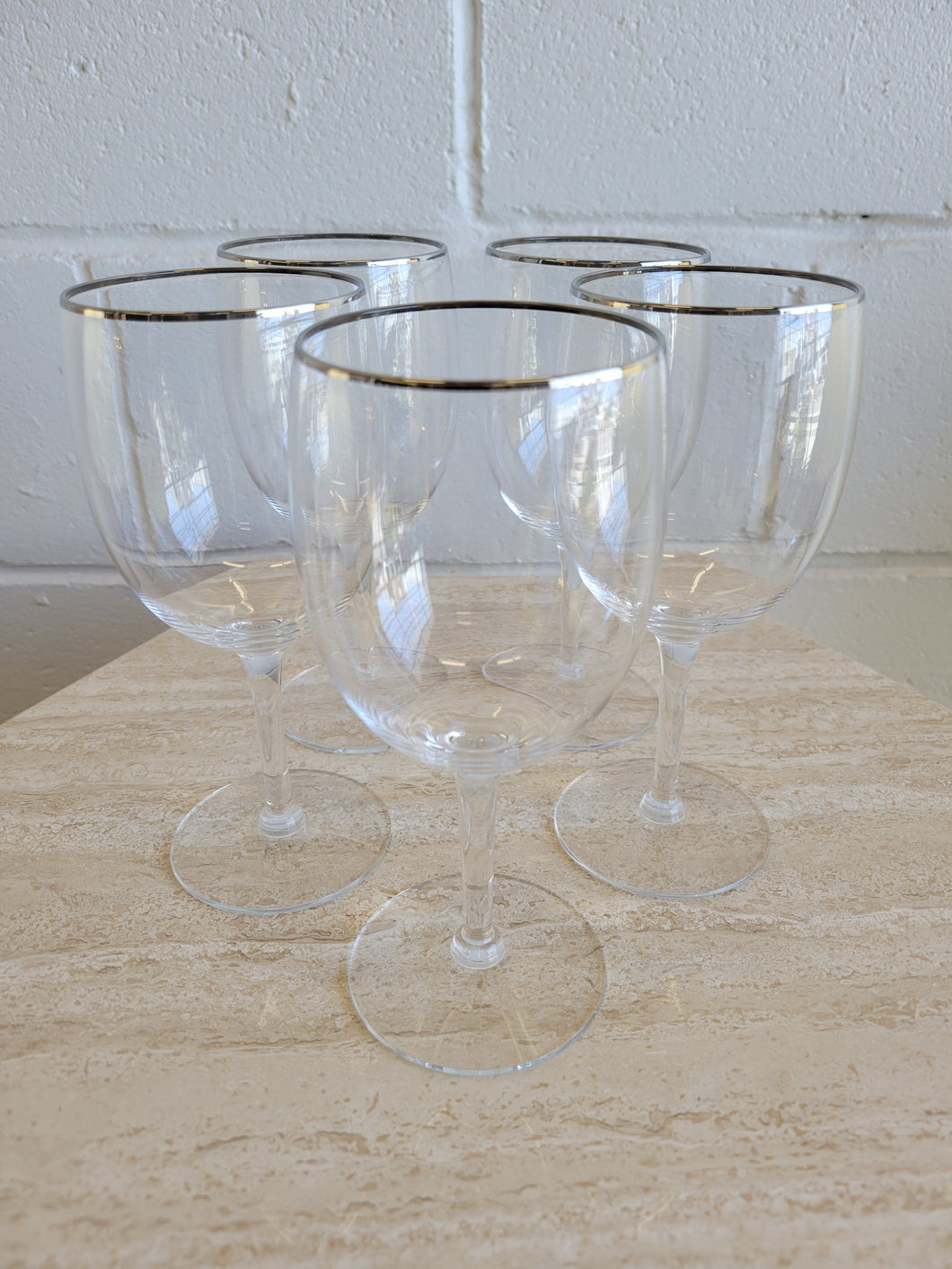 5 Count Silver Rimmed Crystal Wine Glasses