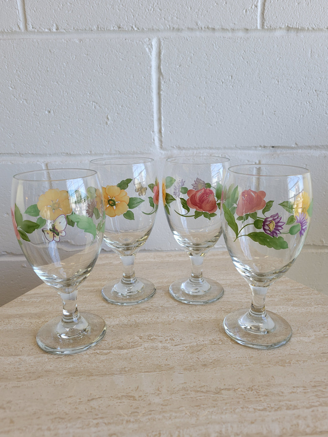 Vintage Set of Four Hand-painted Goblets