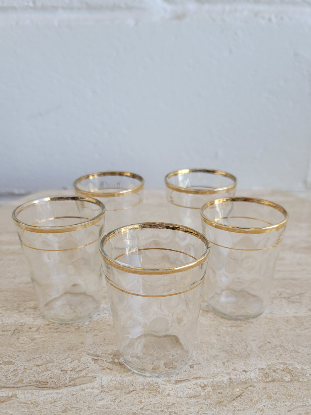 Set of 5 Gold Rim Shot Glasses