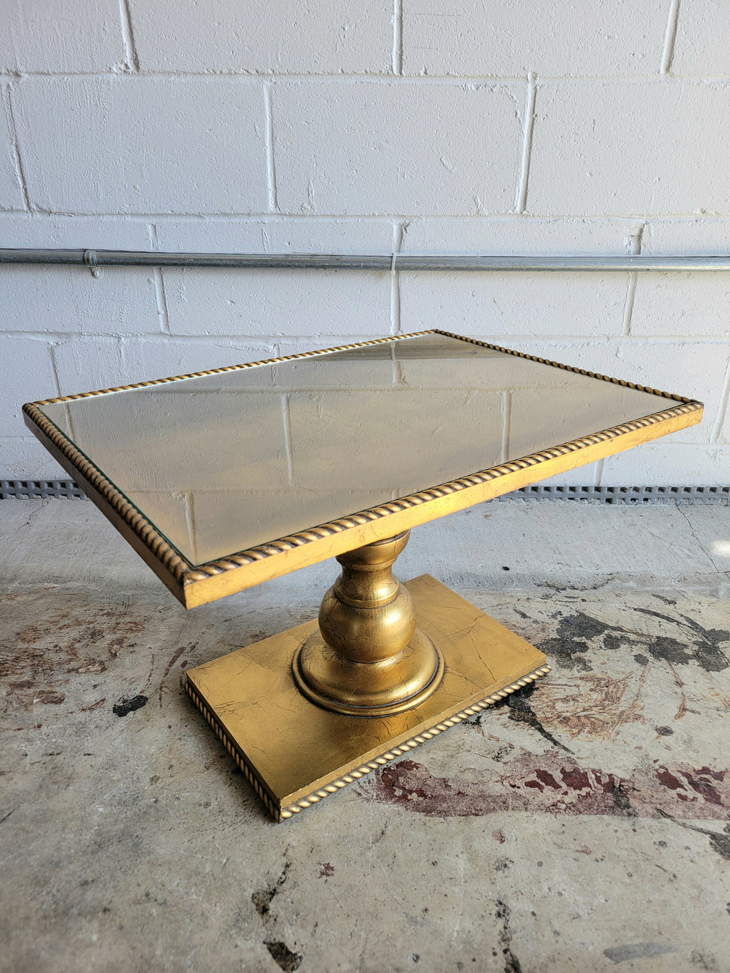 Vintage Gilt Wood Pedestal End Table