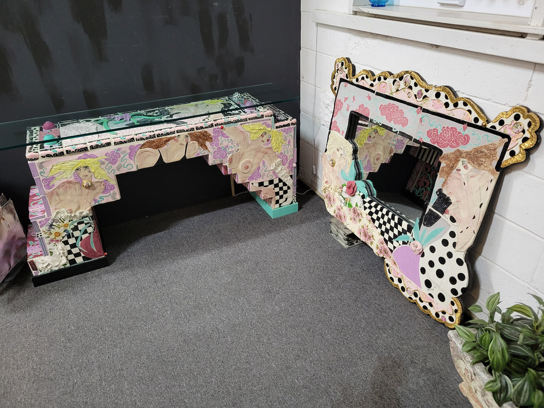 Vintage Ceramic Console Table and Mirror