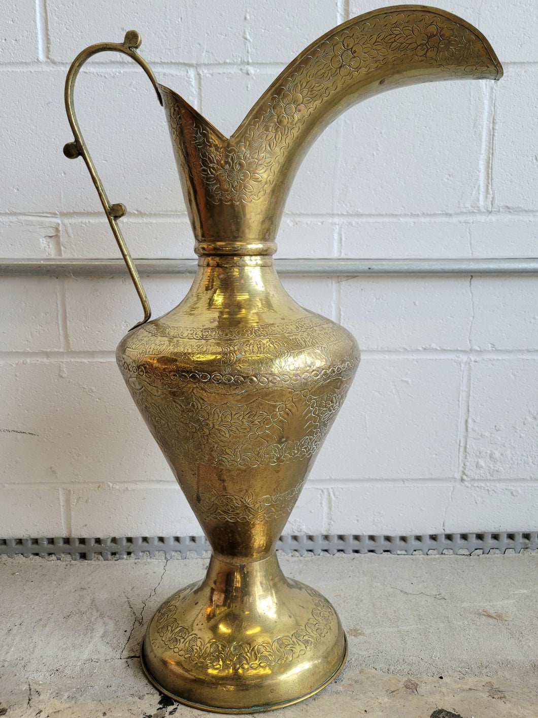 Vintage Engraved Brass Pitcher