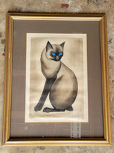 Load image into Gallery viewer, Mid Century Siamese Cat Lithograph
