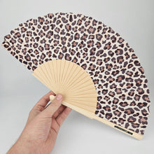 Load image into Gallery viewer, Small Folding Wood Hand Fan – Leopard Print
