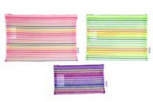 Load image into Gallery viewer, Striped Neon Mesh Zipper Pouches
