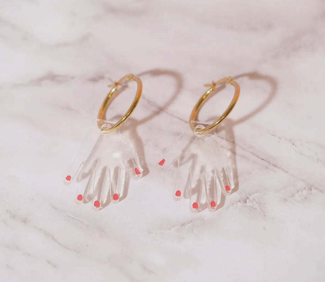 Hand Earrings - Acrylic and Gold Hoop