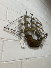 Load image into Gallery viewer, Mid Century Wall Mount Brass Ship Sculpture
