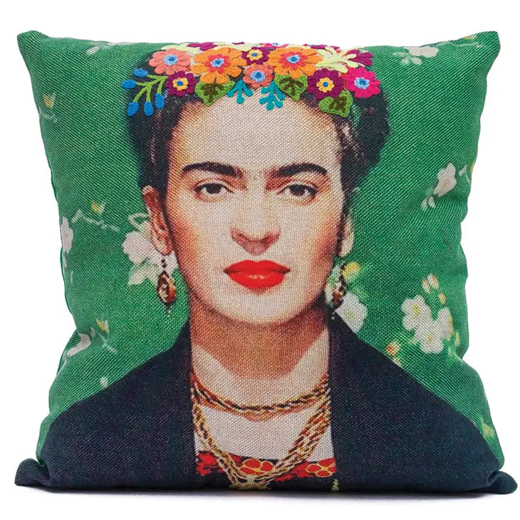Frida With Flower Embroidery Pillow