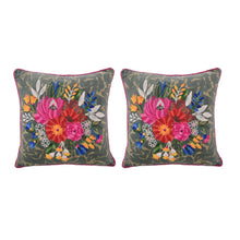 Load image into Gallery viewer, Green Velvet Flower Embroidery Pillow
