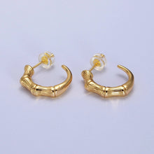 Load image into Gallery viewer, Pair of Gold Plated Bamboo Hoops
