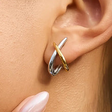 Load image into Gallery viewer, Staven 18K Gold Non-Tarnish Two Tone Crossover Earrings

