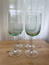 Load image into Gallery viewer, Set of Four Large Mint Green Etched Wine Glasses with a Clear Stem
