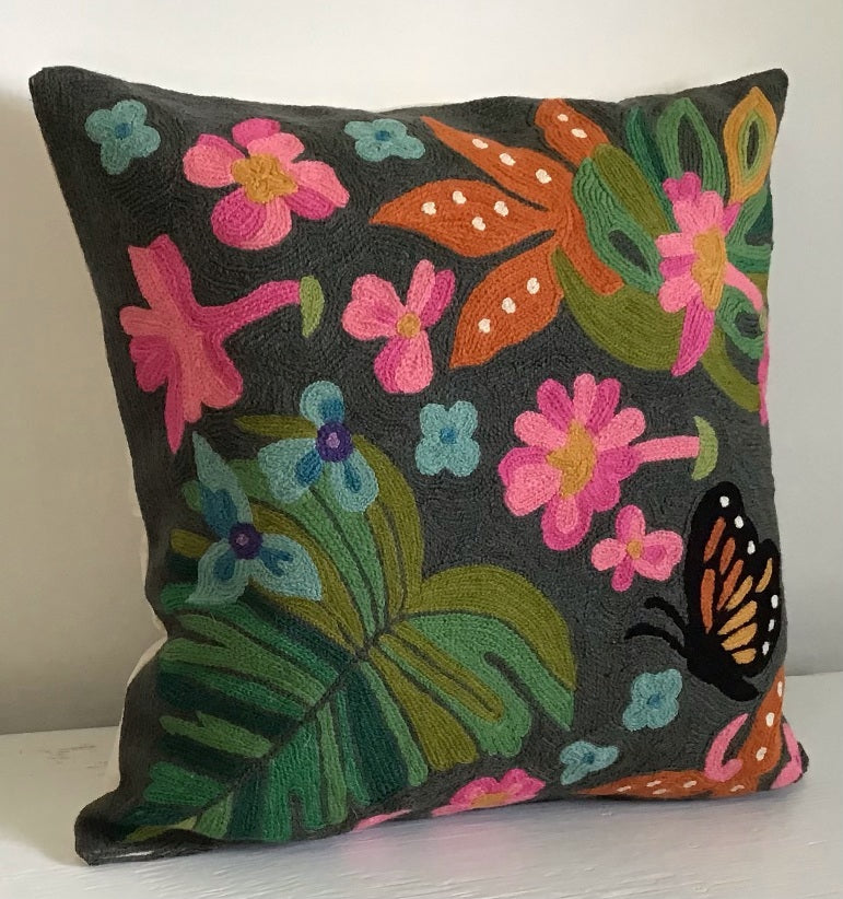 Charcoal Monarch Butterfly Pillow