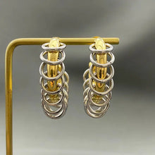 Load image into Gallery viewer, Two-Tone Ring Fringe 18K Golden Ss C- Shaped Earrings
