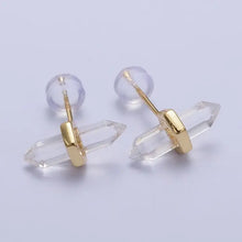Load image into Gallery viewer, Clear Quartz Pointed Wand Gold Minimalist Stud Earrings
