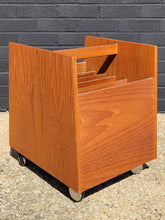 Load image into Gallery viewer, Mid Century Teak Rolling Magazine Rack
