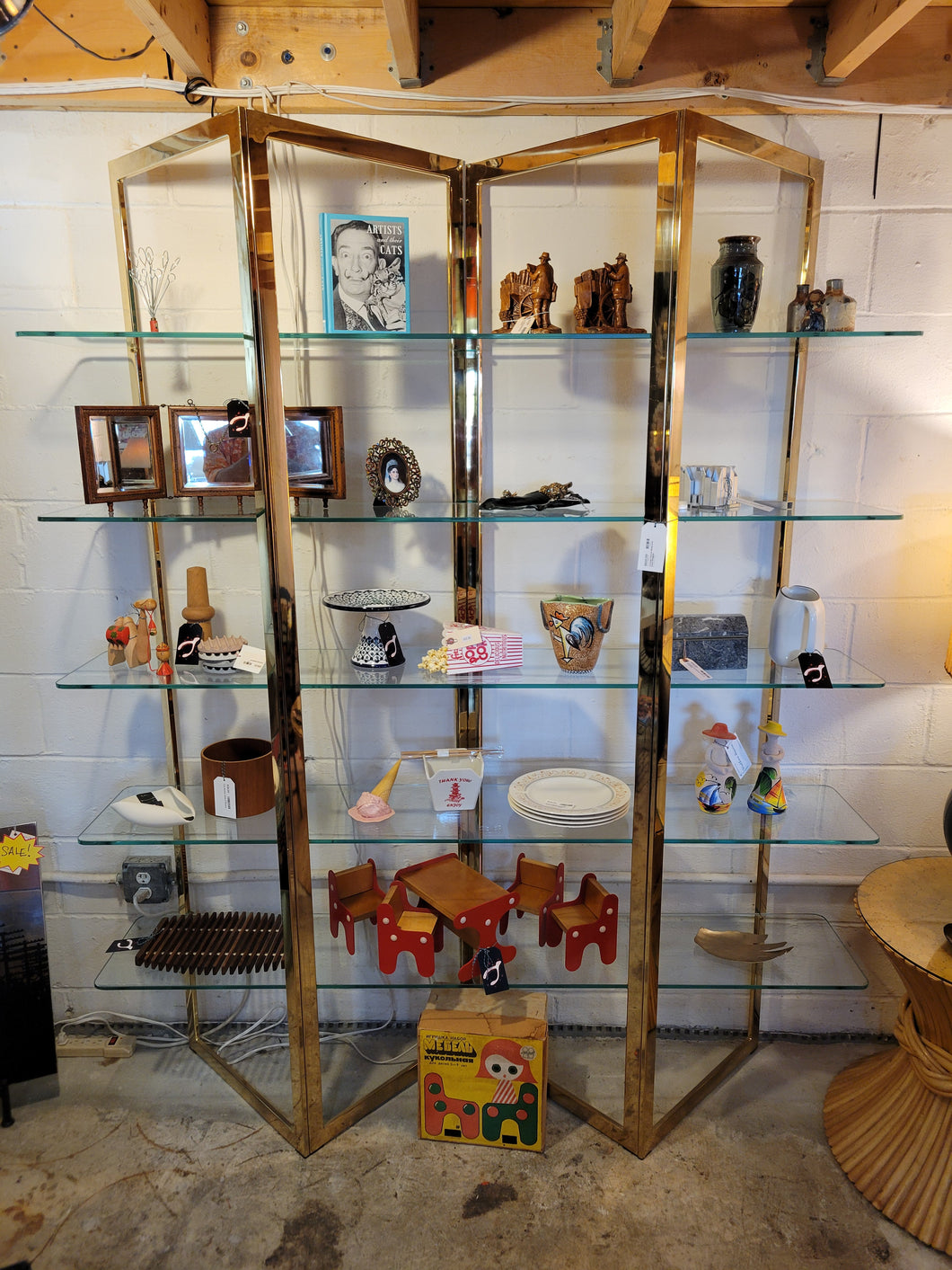 Vintage French Brass And Glass Etegere