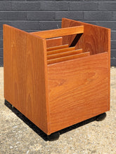 Load image into Gallery viewer, Mid Century Teak Rolling Magazine Rack
