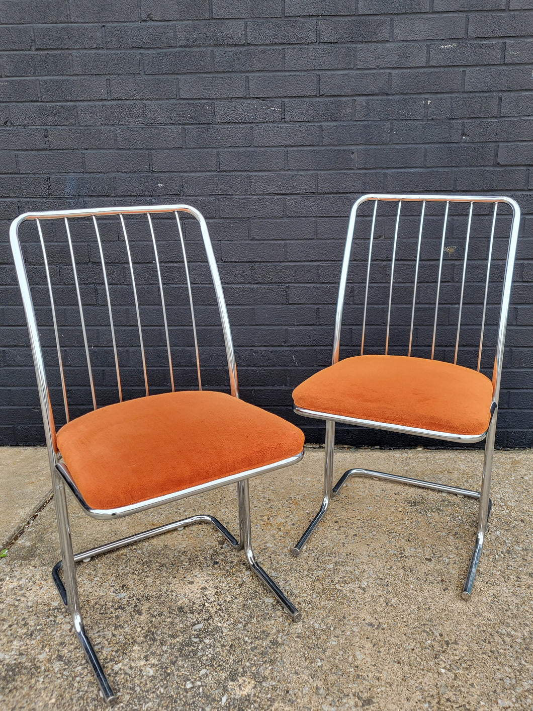 Pair of 1970s Chrome Tube Upholstered Dining Chairs