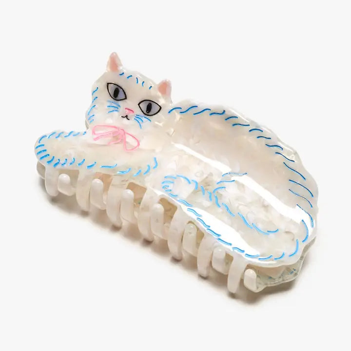 Pretty Kitty White Persian Cat Hair Claw with Pink Bow