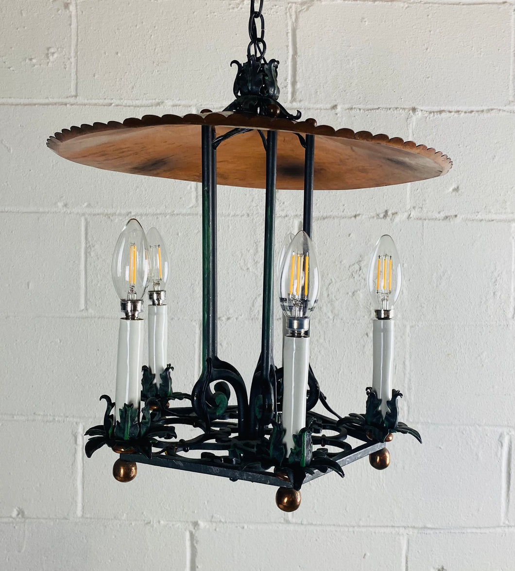 Copper and Wrought Iron Swag Light