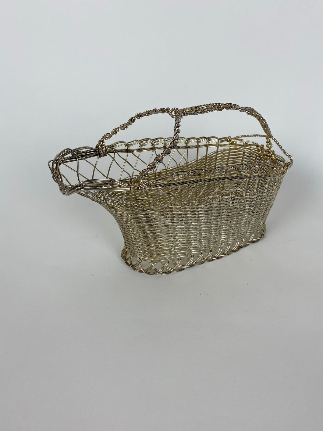 Mid Century French Silver-Plated Wire Work Wine Basket