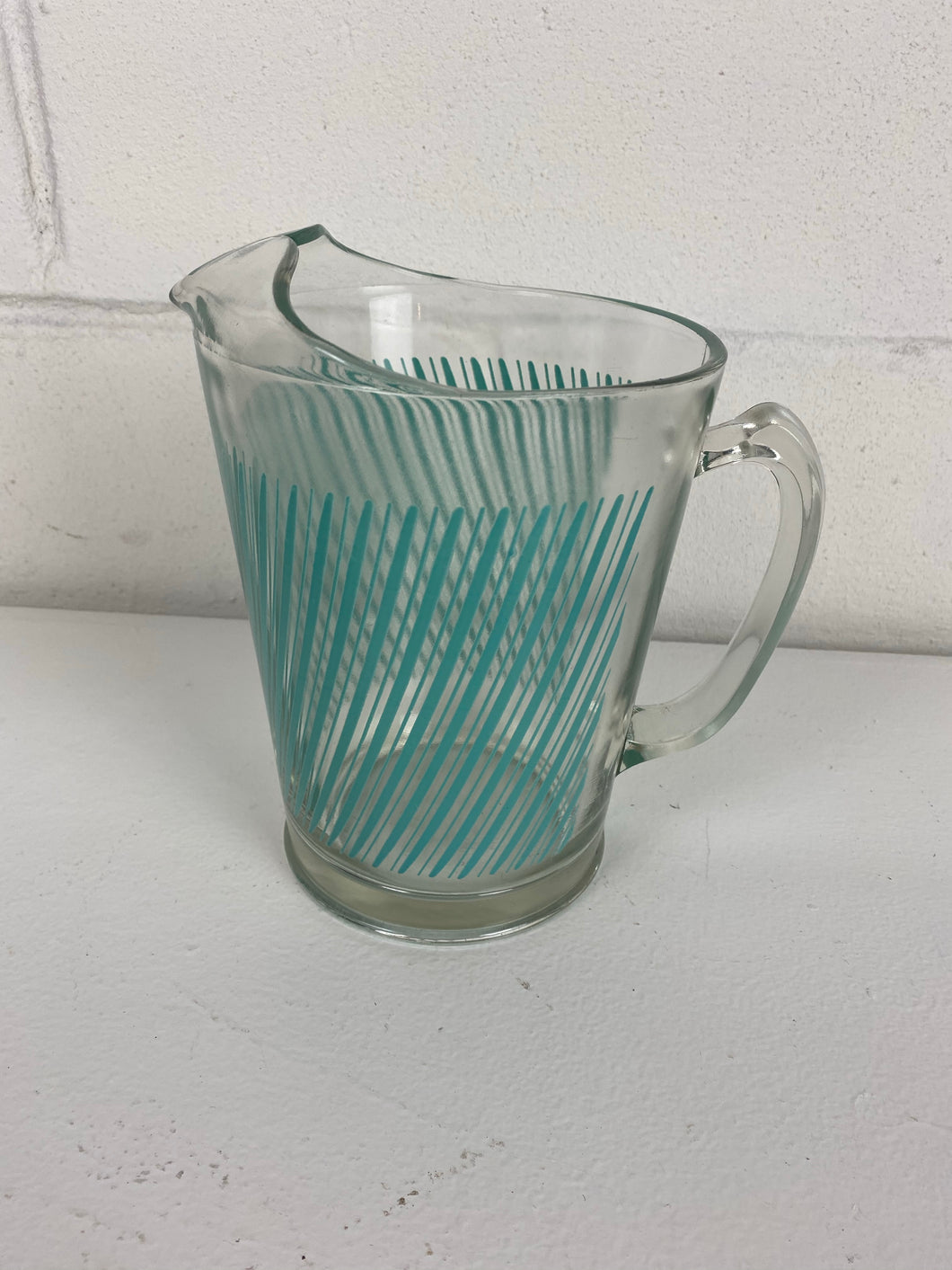 Mid Century Turquoise Striped Water Pitcher